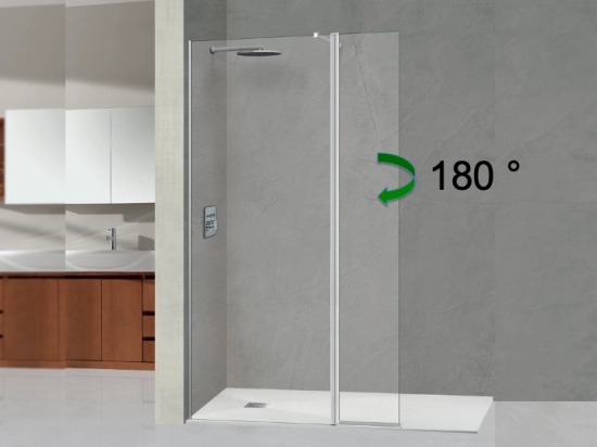 Paroi de douche fixe avec partie mobile - Largeur 80 à 100 cm, hauteur 195 cm - Verre de sécurité 6 mm - Traitement anti-calcaire - STOCK DISPONIBLE - Livraison offerte